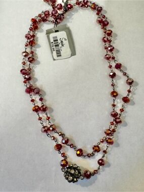 Faceted Red Crystal Double-Strand Necklace with Rhinestone Accent